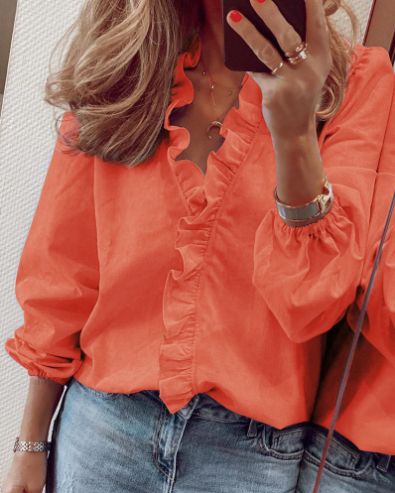 👚 50% DE RÉDUCTION! ✨ Chemisier à Volants 2026 – Manches Longues Lanterne, Coupe Ample & Style Doux pour Printemps-Automne 🌸