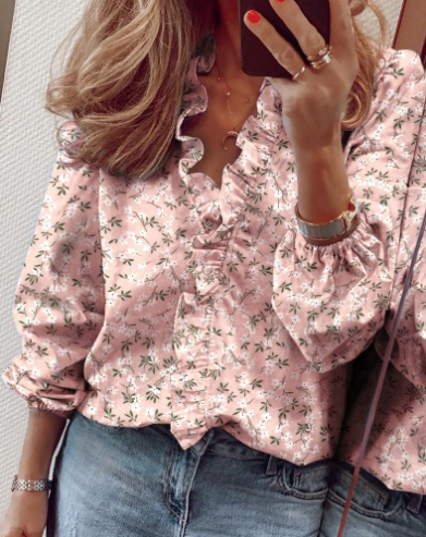 👚 50% DE RÉDUCTION! ✨ Chemisier à Volants 2026 – Manches Longues Lanterne, Coupe Ample & Style Doux pour Printemps-Automne 🌸