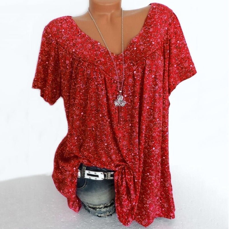 💎 50% DE RÉDUCTION ! 💎💃T-Shirt d’Été à Col V pour Femmes – Imprimé Floral, Coupe Fluide & Tissu Doux Respirant 🌸👚