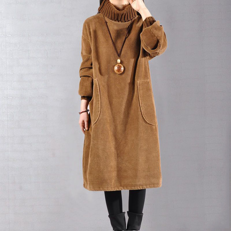 📢📢50 % de réduction🎅Robe Longue Femme en Velours Côtelé👗Coupe Ample & Col Haut | Confort Douillet Absolu, Livraison Rapide 📦🍂
