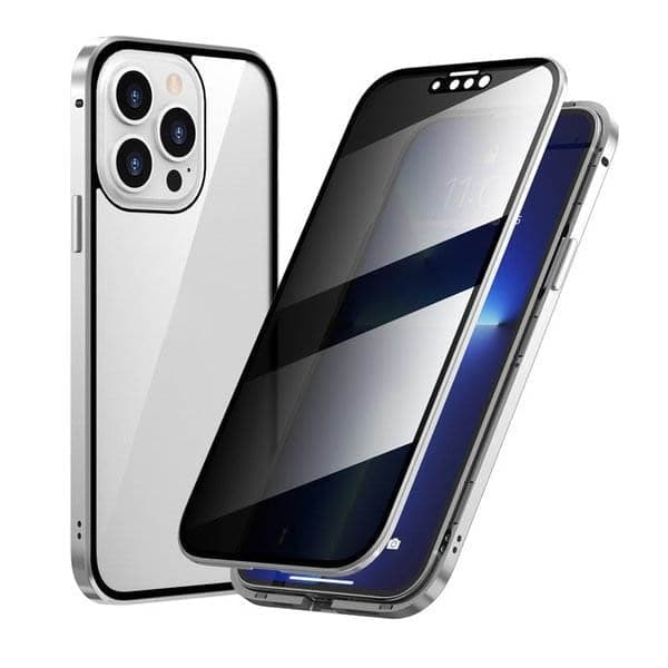 Coque Magnétique iPhone avec Protection Confidentialité – Verre Trempé Anti-Espion & Cadre Métal 360°