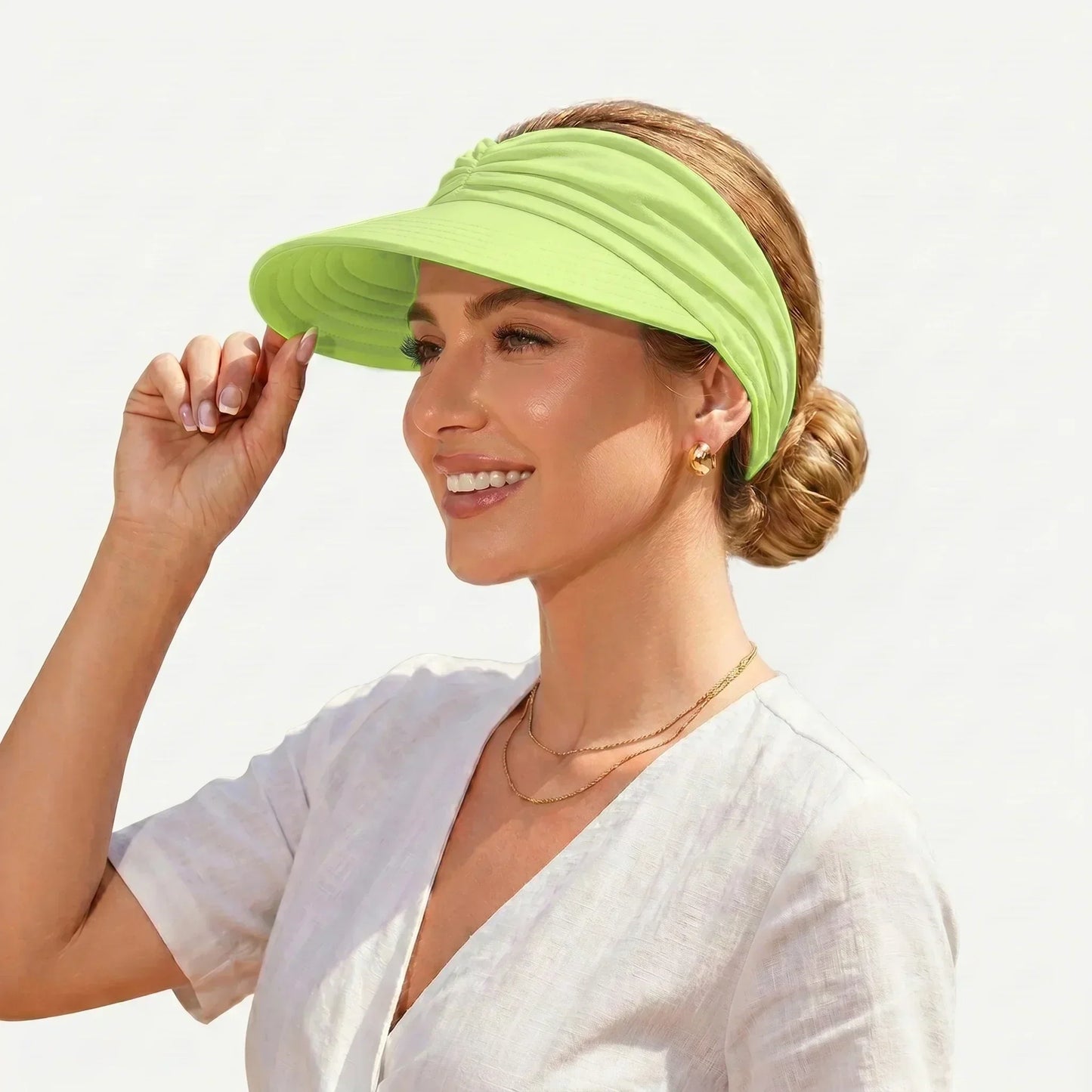 Visière Solaire UPF 50+ avec Trou pour Queue de Cheval | Casquette Pliable Plage & Golf Femme