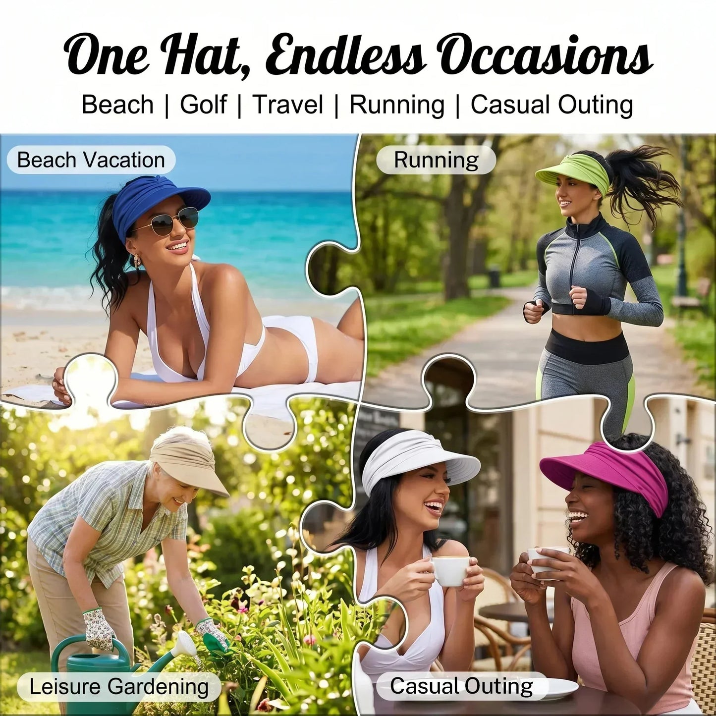 Visière Solaire UPF 50+ avec Trou pour Queue de Cheval | Casquette Pliable Plage & Golf Femme