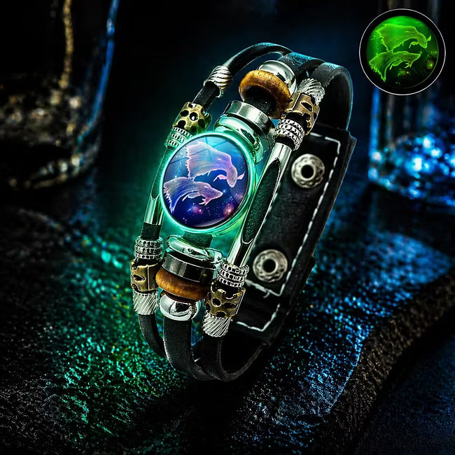 ✨ Bracelet en Cuir Phosphorescent Signe du Zodiaque — 12 Signes, Homme & Femme, 6,9 / 8,1 Pouces, Idée Cadeau 🌙