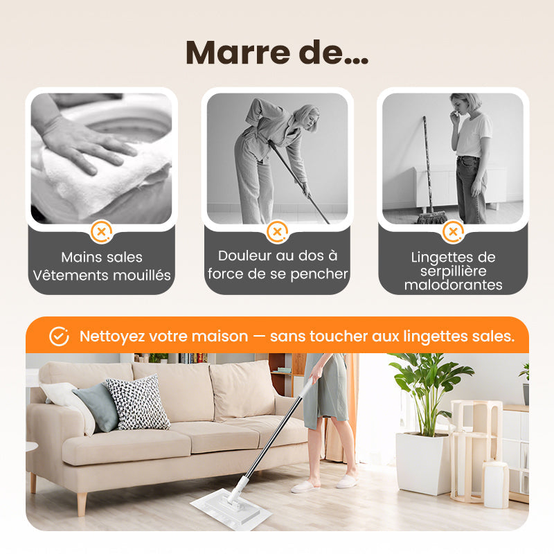 🧹Serpillère Réutilisable – Pince Biomimétique Auto-Serrante, Manche Télescopique 100 cm, Rotation 360° & Écologique (Multi-Surfaces) !