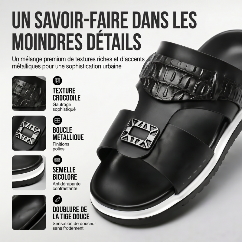 👞PROMO FLASH 50%🏖️Sandales Slip-On Homme Simili Cuir – 2 Textures, Semelle Anti-Dérapante, 3 Couleurs, Pointures 39-48, Respirantes, Rembourrées✨