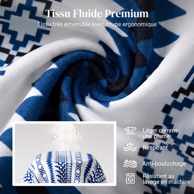 👗 50% DE RÉDUCTION 💥 Combinaison motifs géométriques – Encolure dos nu & fente latérale – Tissu fluide, polyvalente – parfaite pour les soirées ou les vacances ✨