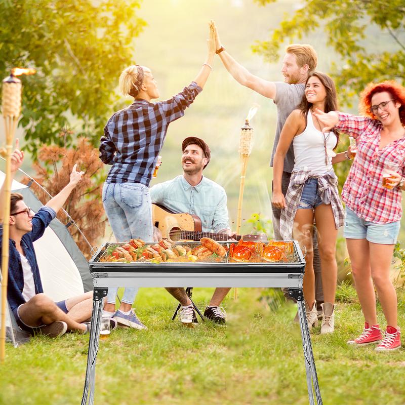 🔥✨ PROMO -50% ! Barbecue Charbon Pliable Acier Inox – Compact, Portable & Parfait pour Camping ou Jardin