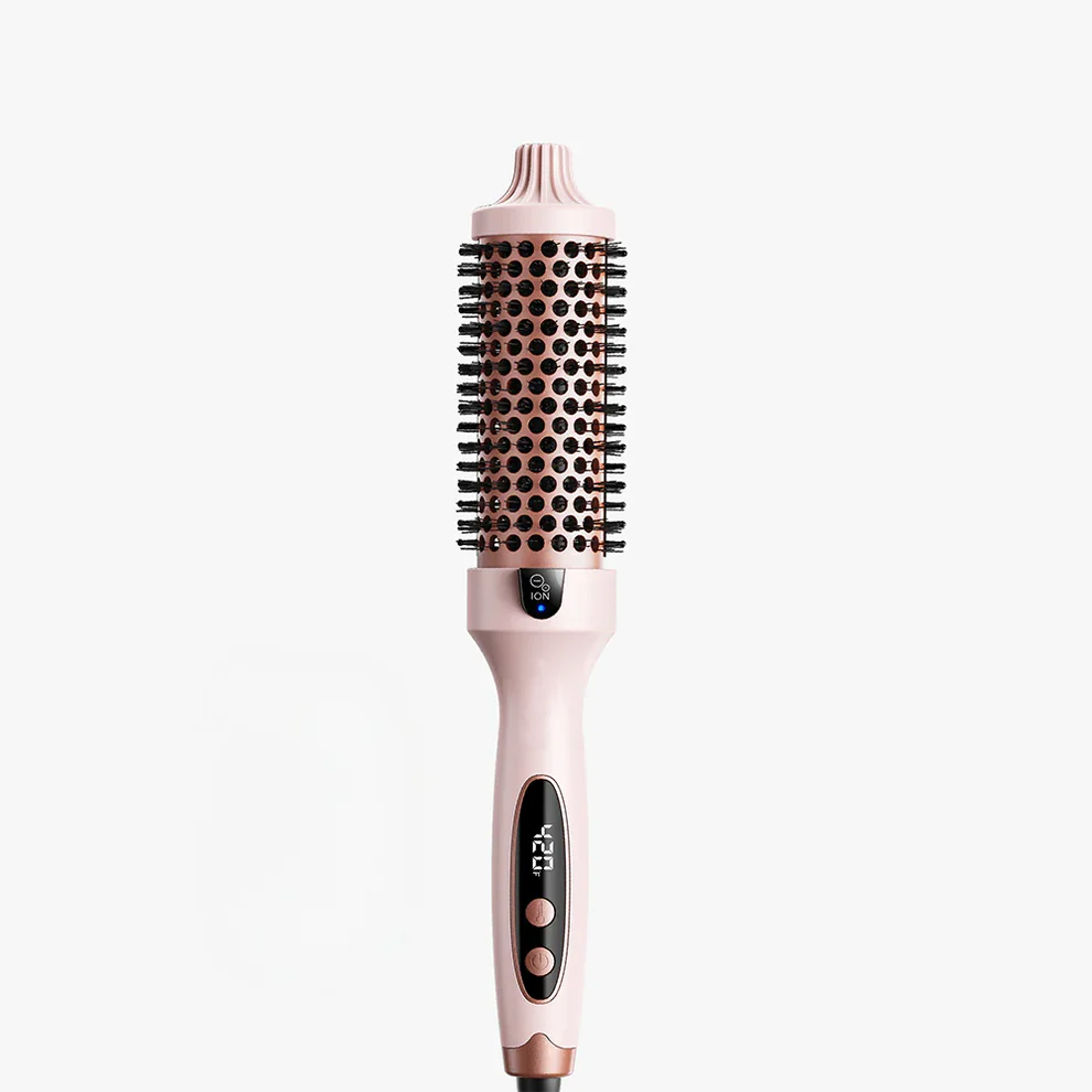 🌟Brosse à Coiffer 2 en 1 pour Volume💖Température Réglable, Céramique Tourmaline - Noir/Rose