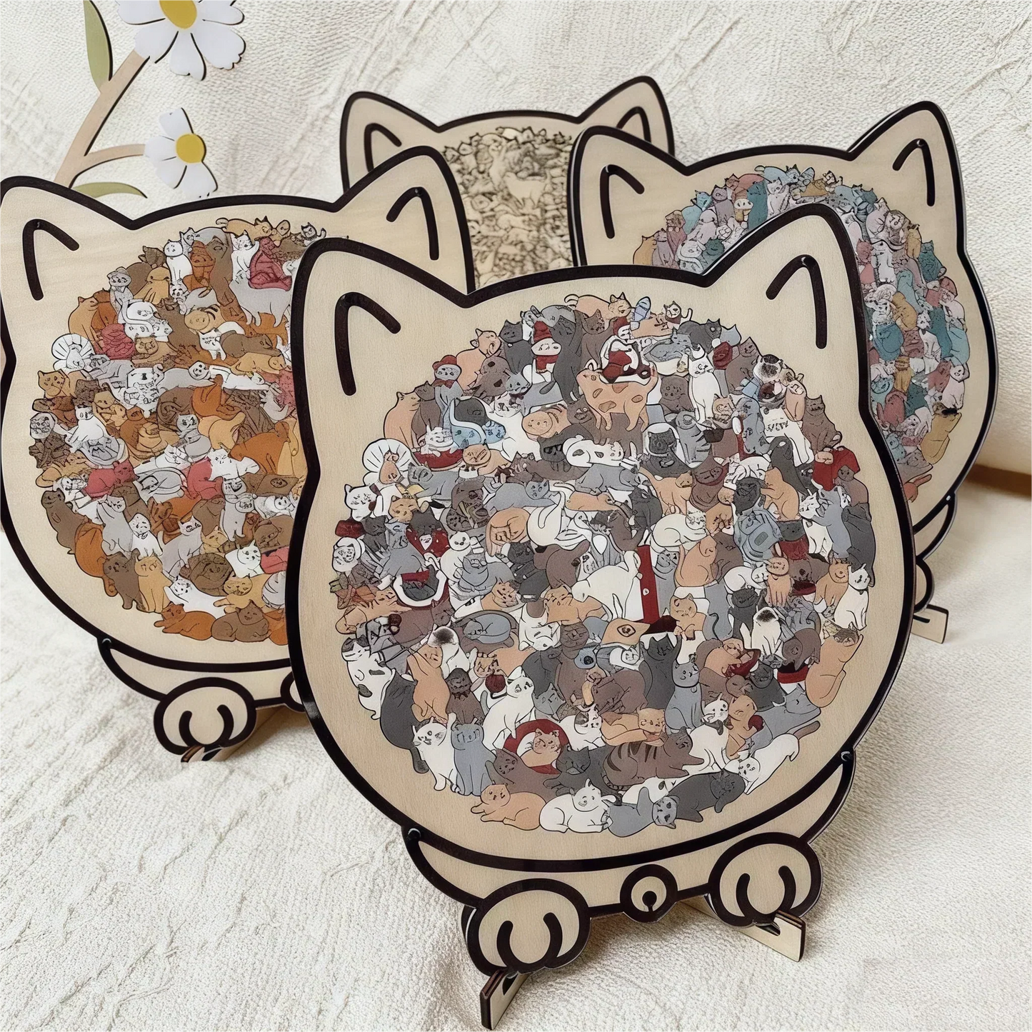 🎅Soldes de Noël 50% de réduction🐱Puzzle en bois représentant un chat aux couleurs Morandi, 135 pièces🎁