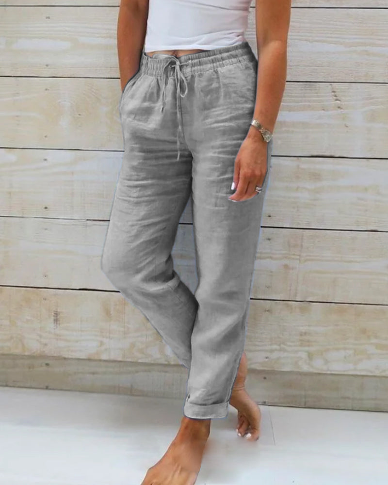 💎 50% DE RÉDUCTION ! 💎 Pantalon Décontracté à Jambe Droite – Coton & Lin Respirant, Taille Élastiquée & 6 Couleurs Disponibles 🌿👖