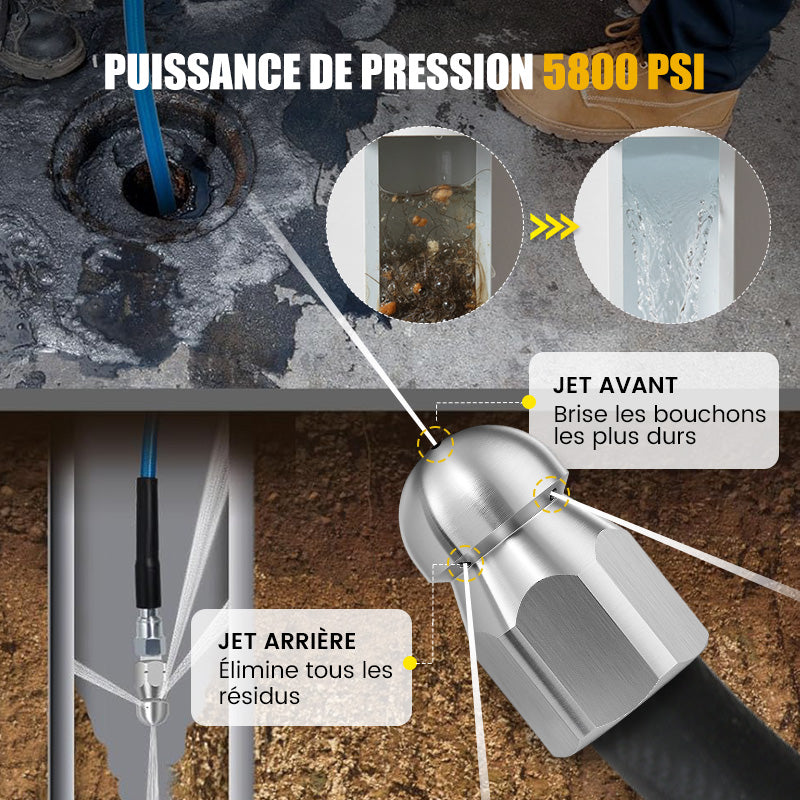 🚿Kit de Nettoyage Haute Pression 5800 PSI pour Égouts🛠️Buse Rotative et Flexible Renforcé pour Déboucher les Canalisations✨