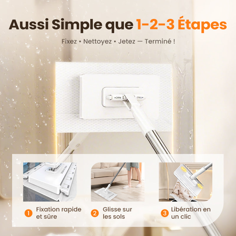 🧹Serpillère Réutilisable – Pince Biomimétique Auto-Serrante, Manche Télescopique 100 cm, Rotation 360° & Écologique (Multi-Surfaces) !