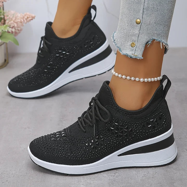 💎Chaussures de Sport Orthopédiques pour Femme – Cuir Haut de Gamme, Strass Élégants & Soutien Postural Médical✨👟
