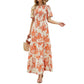⏰Robe longue fluide pour femme, style décontracté, à imprimé floral, manches flottantes, smockée et taille haute