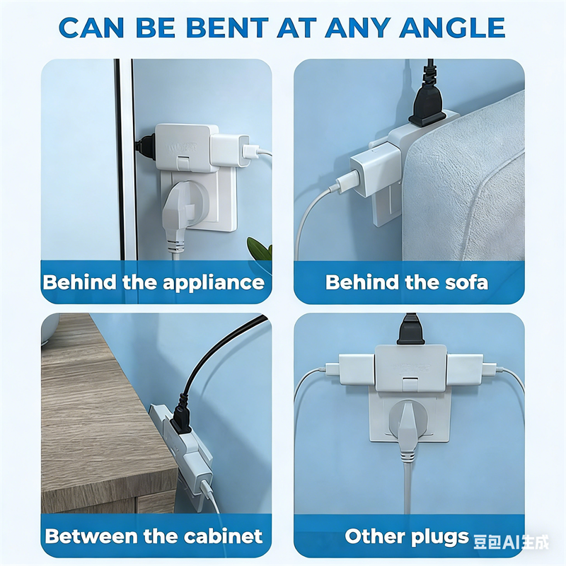 Prise de Courant Rotative à 180° à 3 Voies - Fiche Européenne, 2500W, Ignifuge et Portable