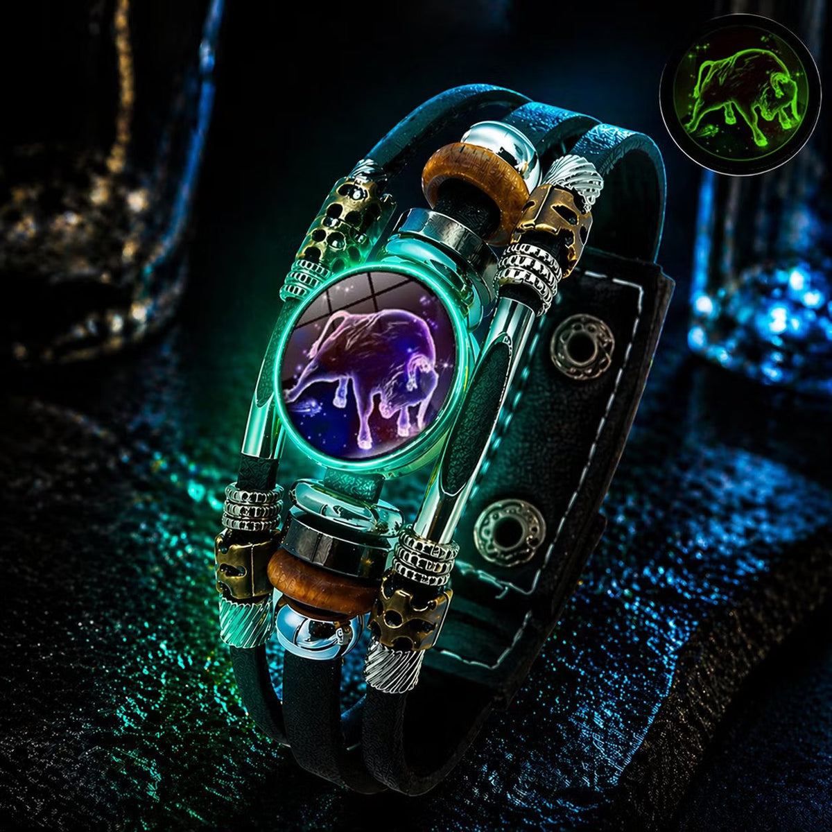 ✨ Bracelet en Cuir Phosphorescent Signe du Zodiaque — 12 Signes, Homme & Femme, 6,9 / 8,1 Pouces, Idée Cadeau 🌙