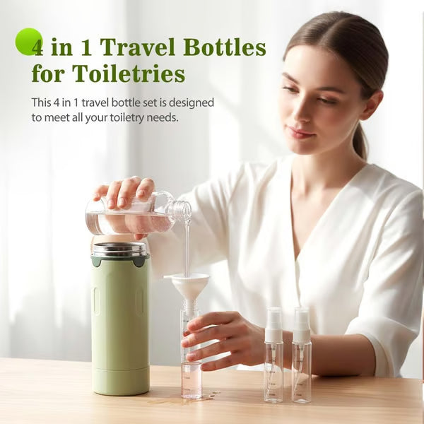 🧳Flacons distributeurs rechargeables 4 en 1 pour le voyage – Compact, étanche & ultra-pratique ✈️🧴