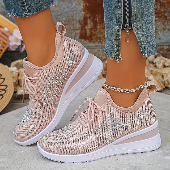 💎Chaussures de Sport Orthopédiques pour Femme – Cuir Haut de Gamme, Strass Élégants & Soutien Postural Médical✨👟