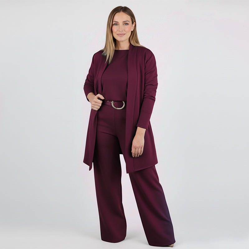 Ensemble Élégant Long Cardigan & Haut & Pantalon 3 Pièces