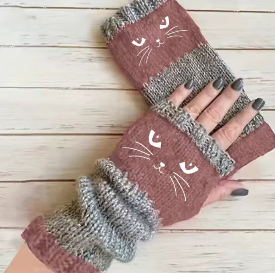 🎁 Promotion du dernier jour 50% DE RÉDUCTION 🐱 Gants tricotés pour femmes avec motif chat — Pour des mains au chaud et des doigts libres 🧶