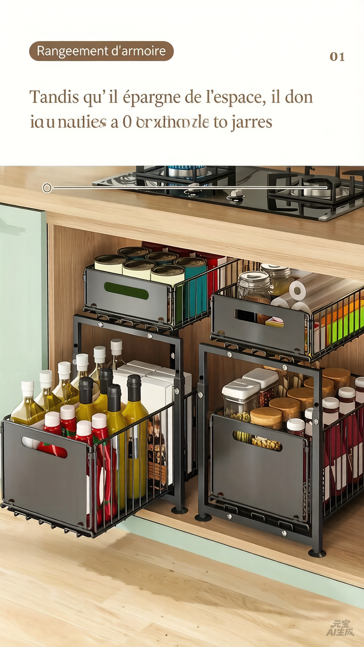 🧂✨ -50% | Organisateur Coulissant Réglable pour Sous Évier – Étagère de Rangement Multifonction pour Cuisine, Épices et Accessoires