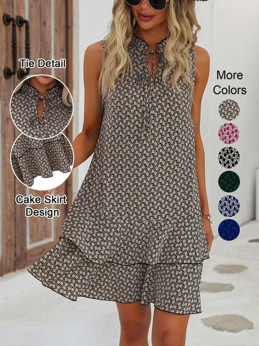 💃PROMO DERNIER JOUR 50%🎀Robe Femme Nœud & Motif Géométrique – Coupe Flatteuse, Tissu Coton Léger, Style Intemporel ✨