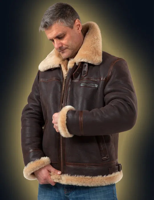 Blouson pilote classique B-3 - Blouson aviateur en cuir pour homme avec doublure en peau de mouton