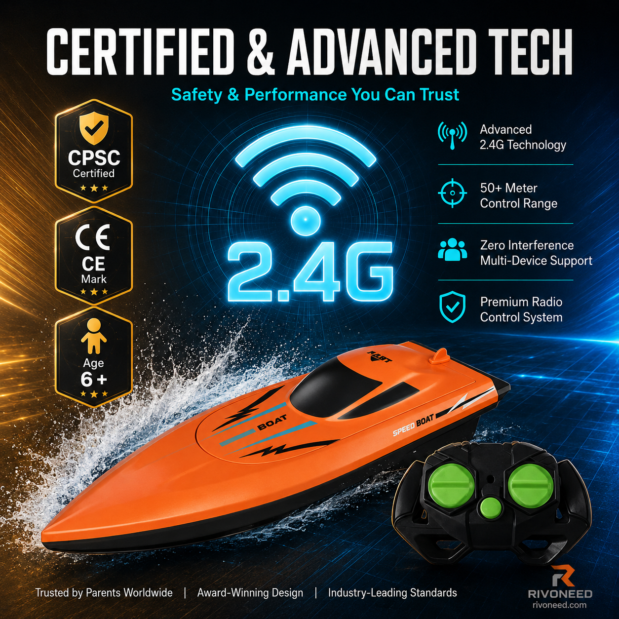 🎮PROMO FLASH 50%🚢Bateau Radiocommandé Haute Vitesse 2.4GHz – Double Moteur, Coque Étanche, 2 Couleurs, 27cm, Parfait pour Piscine & Lac⚡