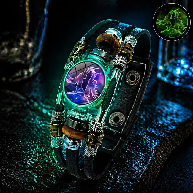 ✨ Bracelet en Cuir Phosphorescent Signe du Zodiaque — 12 Signes, Homme & Femme, 6,9 / 8,1 Pouces, Idée Cadeau 🌙