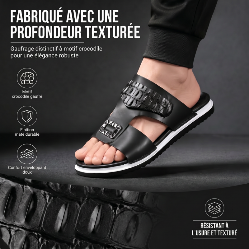 👞PROMO FLASH 50%🏖️Sandales Slip-On Homme Simili Cuir – 2 Textures, Semelle Anti-Dérapante, 3 Couleurs, Pointures 39-48, Respirantes, Rembourrées✨