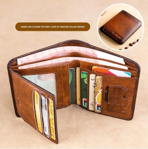 👛 50% DE RÉDUCTION! 🔥 Portefeuille Homme en Cuir Véritable avec RFID – Ultra-Fin, Grande Capacité & Protection (Marron/Café/Bleu) Pour Un Usage Quotidien Sécurisé 💳