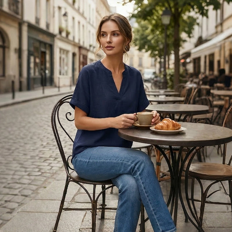👕 50% DE RÉDUCTION! 🌸 Top Ample Uni à Manches Courtes – Tissu Léger, Coupe Décontractée & Polyvalent ✨