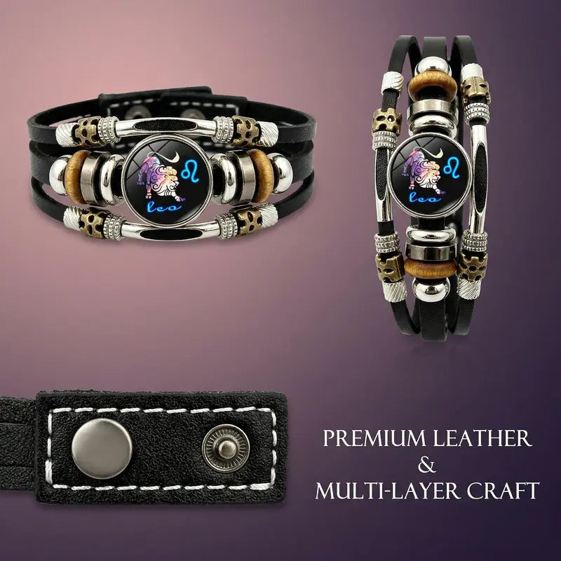 ✨ Bracelet en Cuir Phosphorescent Signe du Zodiaque — 12 Signes, Homme & Femme, 6,9 / 8,1 Pouces, Idée Cadeau 🌙