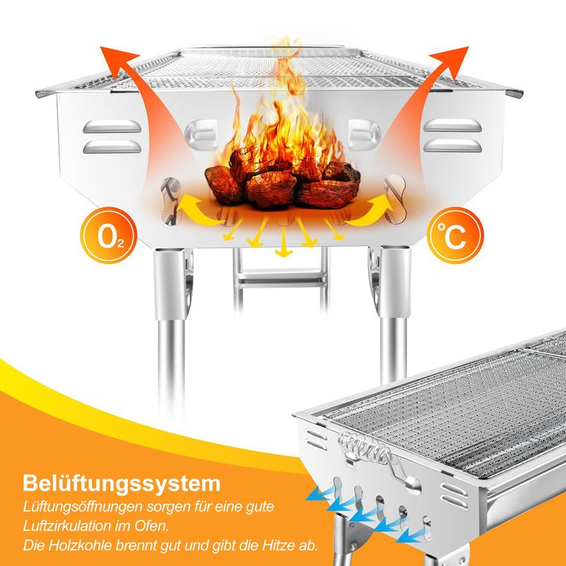 🔥✨ PROMO -50% ! Barbecue Charbon Pliable Acier Inox – Compact, Portable & Parfait pour Camping ou Jardin
