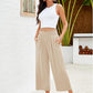 📢📢-50% !! ⏰ Pantalon Capri Femme Taille Haute À Jambe Large en Lin Élastique Smocké