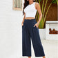 📢📢-50% !! ⏰ Pantalon Capri Femme Taille Haute À Jambe Large en Lin Élastique Smocké