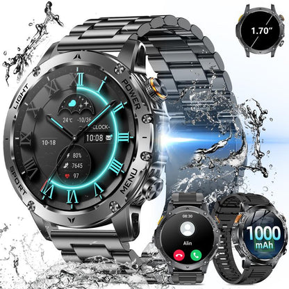 Montre Connectée Style Militaire pour Homme – Écran AMOLED 1,7", Batterie 1100 mAh, Étanche IP68, 110+ Modes Sport