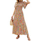 ⏰Robe longue fluide pour femme, style décontracté, à imprimé floral, manches flottantes, smockée et taille haute