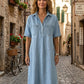 👗🔥Robe-Chemise Midi Jean Femme Poches – Tissu Structuré Non Collant Coupe Oversize Flatteuse Toutes Morphologies S-3XL, Col V Ajustable Manches Courtes Élégance Quotidienne, Légère Respirante✨