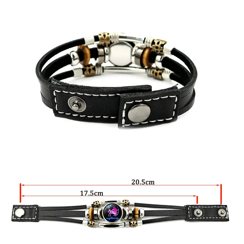 ✨ Bracelet en Cuir Phosphorescent Signe du Zodiaque — 12 Signes, Homme & Femme, 6,9 / 8,1 Pouces, Idée Cadeau 🌙