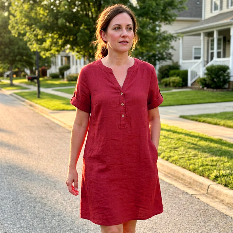 🍂OFFRE LIMITÉE 50% DE RÉDUCTION🌸Robe Tunique Indispensable à Col V avec Poches – Mélange de Coton Doux, Facile d’Entretien, Poches des Deux Côtés – Un Basique de Garde-Robe pour Printemps, Été et Superposition en Automne 🧥🧣