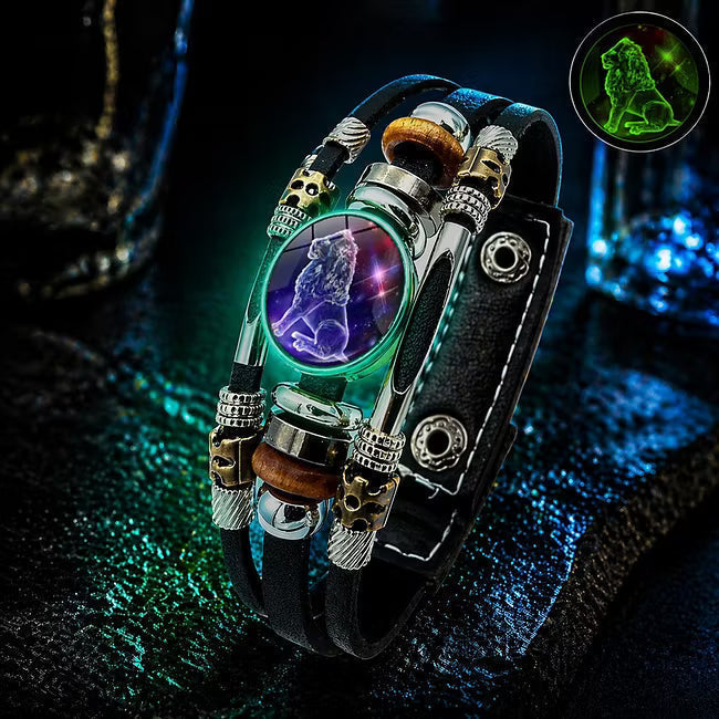 ✨ Bracelet en Cuir Phosphorescent Signe du Zodiaque — 12 Signes, Homme & Femme, 6,9 / 8,1 Pouces, Idée Cadeau 🌙