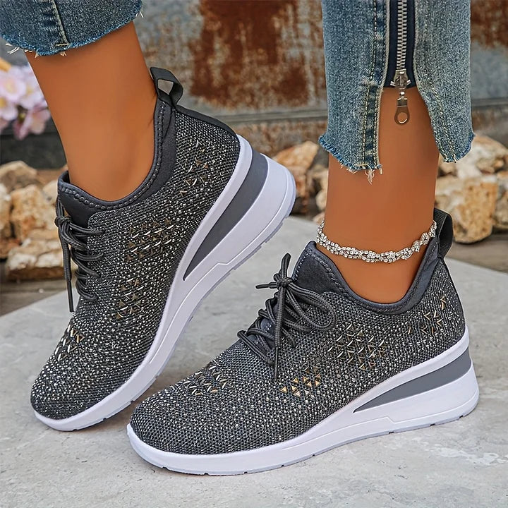 💎Chaussures de Sport Orthopédiques pour Femme – Cuir Haut de Gamme, Strass Élégants & Soutien Postural Médical✨👟