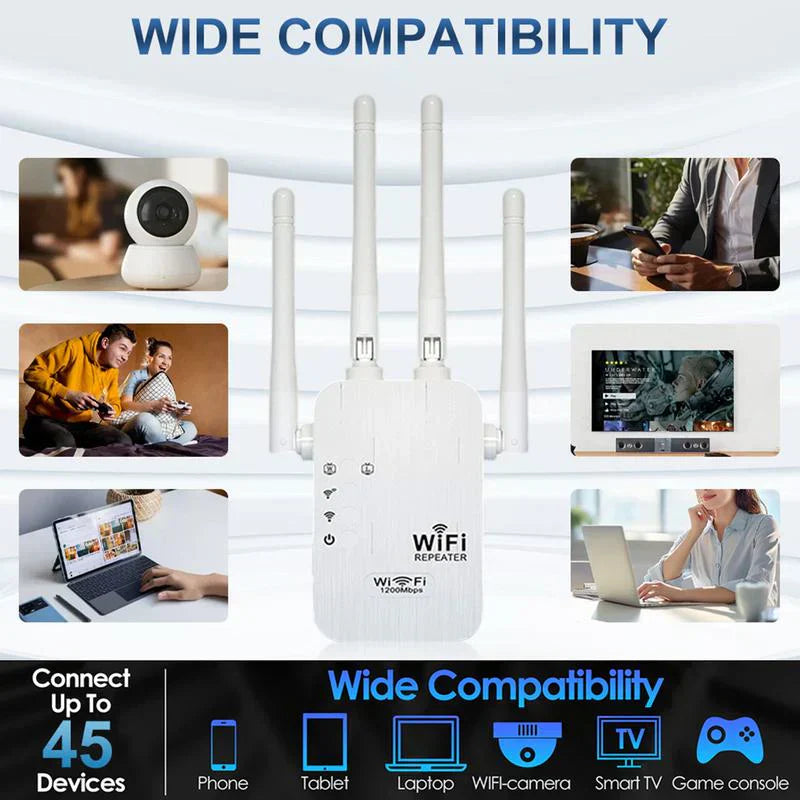 Extenseur WiFi 1200Mbps - Élimine les Zones Mortes, Connexion Stable pour Toute la Maison