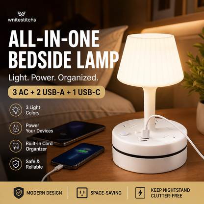 💡Lampe de chevet avec prises USB et secteur,3/4 prises secteur, 2 ports USB, 1 port Type-C. ⭐🏠