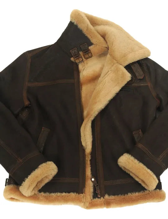 Blouson pilote classique B-3 - Blouson aviateur en cuir pour homme avec doublure en peau de mouton