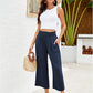 📢📢-50% !! ⏰ Pantalon Capri Femme Taille Haute À Jambe Large en Lin Élastique Smocké