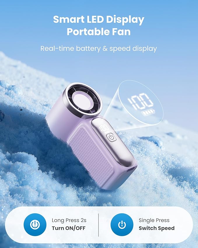 🌀PROMO FLASH 50%💨Mini Ventilateur Portable Turbo LED 6 Vitesses – 3000mAh, USB-C, 107g, Affichage, Parfait pour Voyage, Maquillage & Quotidien✨
