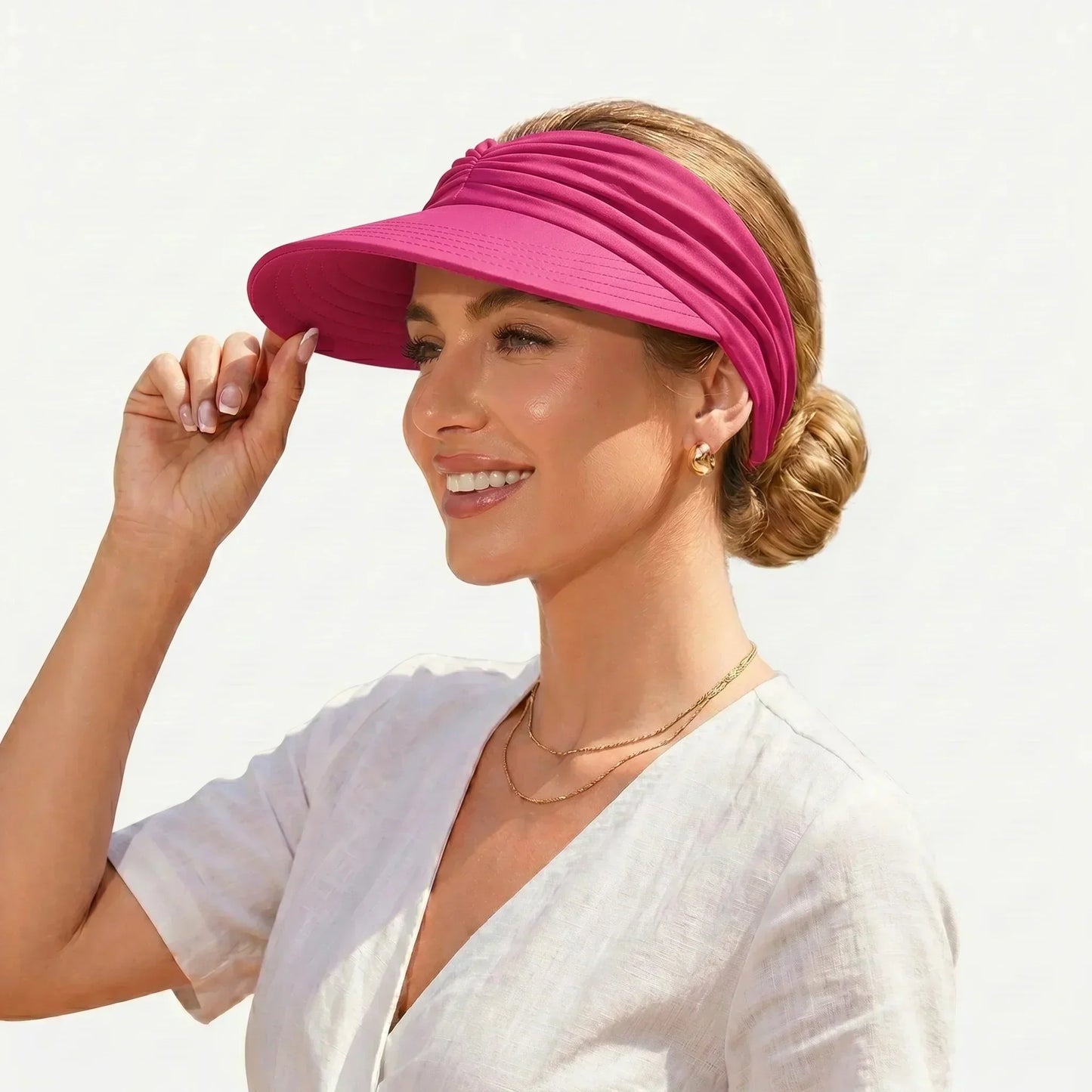 Visière Solaire UPF 50+ avec Trou pour Queue de Cheval | Casquette Pliable Plage & Golf Femme